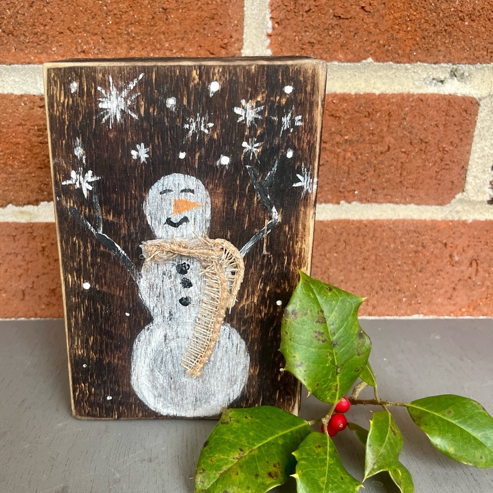 Wood Snowman Shelf Sitter Handmade Rustic Primitive Decor Hand Painted